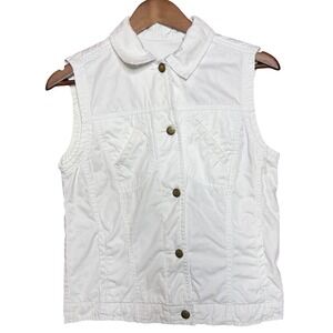 Caribbean Joe Women Small White Utility Vest Sleeveless Button Up Collared Gilet